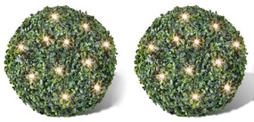 Bola topiária folhas artificiais 27 cm corda com LED solar 2 pcs
