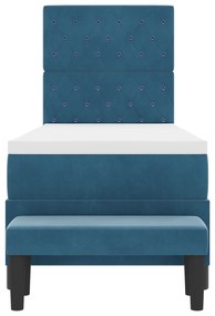 Cama Box Spring com Colchão e Banco Azul Escuro 80x200 cm Veludo