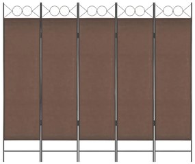 vidaXL Divisória de quarto com 5 painéis 200x180 cm castanho