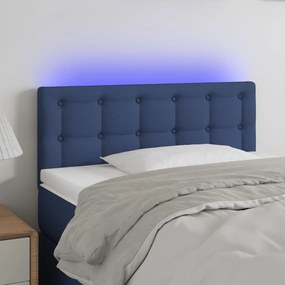 3122034 vidaXL Cabeceira de cama c/ luzes LED tecido 90x5x78/88 cm azul