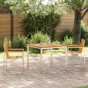 vidaXL Conjunto de Jantar para Jardim 3 Peças em Madeira Sólida de Acácia e Aço Inoxidável