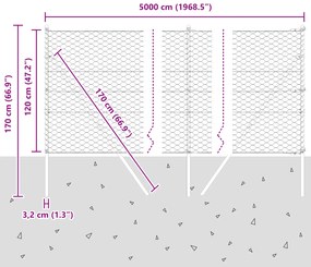 Cerca Hexagonal vidaXL Cinza 1.2x50 m Aço