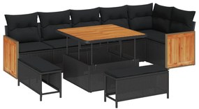 vidaXL Conjunto de Sofá de Jardim com almofada 9 pcs Preto