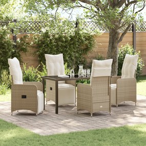 vidaXL Conjunto de Jantar de Jardim de 5 Peças com Almofadas Bege em Rattan Polímero