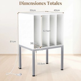 Suporte para Gira-Discos, 50 x 40 x 81 cm, Estação de Carregamento Integrada, Branco