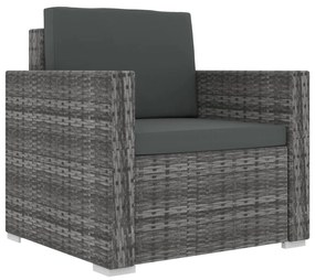 8 pcs conjunto lounge de jardim c/ almofadões vime PE cinzento