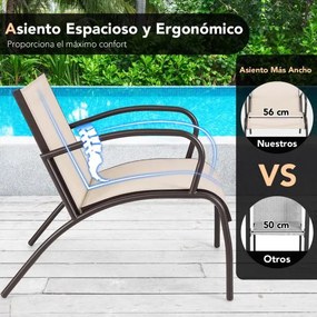 Conjunto jardim de 3 peças com 2 cadeiras com assento em tecido curvo e mesa de café redonda 81 x 63 x 73 cm Castanho claro