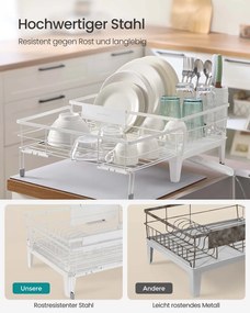 Escorredor de louça com tapete de silicone e ralo (31-56) x 42 x 20 cm branco + cinzento