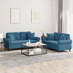 3202239 vidaXL 2 pcs conjunto de sofás com almofadas veludo azul