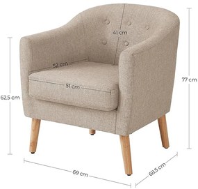 Poltrona lounge em tecido com almofada de assento estofada 69 x 68,5 x 77 cm Bege