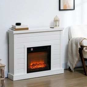 Lareira Elétrica 1800W Lareira Decorativa com Efeito de Chama Realista Temporizador para Ambientes de 30 m² 96,5x22x81,7 cm Branco