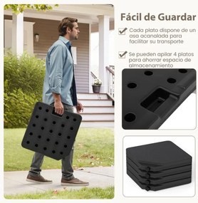 Base para guarda-sol 4 peças de 60 litros / 84 kg, recarregável, para guarda-sol com base quadrada preta