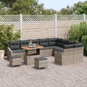 Conjunto de Sofá para Jardim com 12 Peças e Almofadas Cinzas em Rattan
