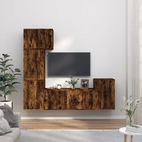 Conjunto móveis de TV 5 pcs madeira processada carvalho fumado