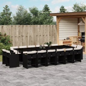 vidaXL 17 pcs conjunto de jantar p/ jardim c/ almofadões vime PE preto