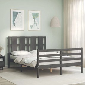 Estrutura de cama de casal com cabeceira madeira maciça cinza