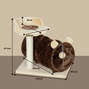 Arranhador para Gatos com Túnel Cama Plataforma Bola Suspensa e Poste de Juta 45x40x47 cm Castanho escuro