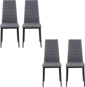 Conjunto de 4 cadeiras de sala de jantar e de cozinha com encosto alto (MESA NÃO INCLUIDA), pés de metal e tecido de linho, 41 x 50 x 97 cm, cinzento