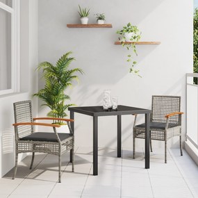 Conjunto de Jantar de Jardim de 3 Peças com Almofadas Cinza Vime Polié