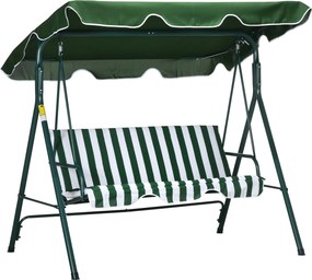 Outsunny Baloiço de Jardim de 3 Lugares com Almofada Toldo Ajustável e Estrutura de Metal 172x110x153cm Verde e Branco | Aosom Portugal