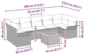 Conjunto de Sofás de Jardim 8 Peças com Almofadas Bege em Rattan Sinté