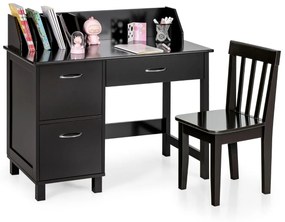 Conjunto de Mesa e Cadeira para Crianças com Armário de Gavetas de Grande Superfície para Crianças de Mesa de Estudo Castanha