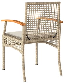 Conjunto de bistrô com almofadões 3 pcs vime PE e acácia bege