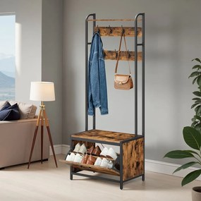 Movel entrada, hall com sapateira 80 x 30 x 44,5 cm em castanho vintage e preto