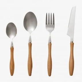 Conjunto De Talheres De 16 Peças Em Aço Inoxidável E Madeira De Faia Midra Cinza Cromado - Sklum