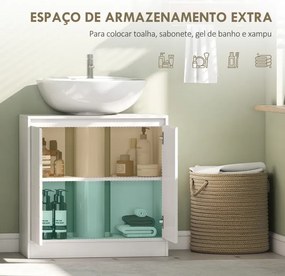 Móvel casa de Banho 60x30x59,8 cm para Lavatório Pousar (NÃO INCLUIDO) com 2 Portas e Prateleira Ajustável para Lavatórios com ou sem Pedestal Branco
