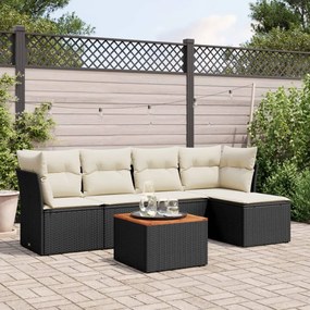 6 pcs conjunto sofás de jardim c/ almofadões vime PE preto