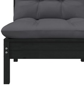 3 pcs conjunto lounge jardim c/ almofadões pinho maciço preto