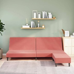 Sofá-cama de 2 lugares com apoio de pés veludo rosa