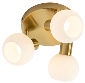 Spot de teto dourado com vidro opalino ajustável com 3 luzes - Anouk Art Deco