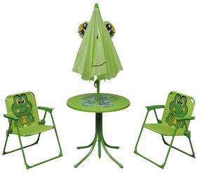 3 pcs conjunto bistrô de jardim infantil c/ guarda-sol verde