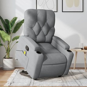 vidaXL Poltrona reclinável massagens tecido cinzento-claro