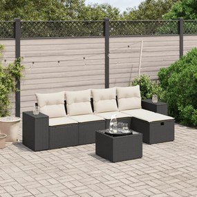vidaXL 6 pcs conjunto sofás de jardim c/ almofadões vime PE preto