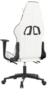 Cadeira gaming c/ apoio p/ pés couro artificial preto e branco