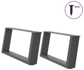 vidaXL Pés para mesa de centro em forma de U, 2 peças, antracite, 70x(30-31) cm, aço