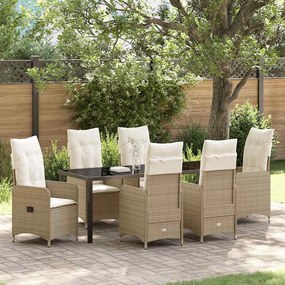 vidaXL Conjunto de Jantar de Jardim com 7 Peças e Almofadas Bege em Rattan Sintético