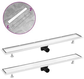 vidaXL Dreno de chuveiro com tampa 2 em 1 93x14 cm aço inoxidável