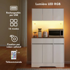 Armário de Cozinha Alto, 100 x 38 x 180 cm, Iluminação LED RGB, Branco
