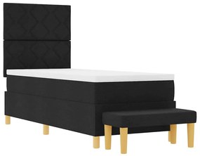 Cama Box Spring com Colchão &amp; Banco Preto 80x200 cm Tecido
