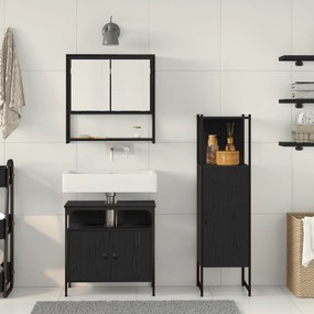 Conjunto de Móveis de Casa de Banho 3 Peças Carvalho Preto Madeira Eng