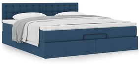 Estrutura de cama otomana vidaXL com tecido azul colchão 180x200cm