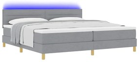 Cama Box com Colchão &amp; Luz LED Cinza Claro 200x200 cm Tecido