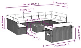 13 pcs conjunto de sofás de jardim com almofadões vime PE preto