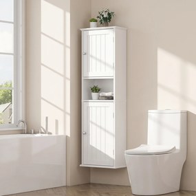 Armário de Parede para Casa de Banho, 40 x 20 x 120 cm, Prateleiras Ajustáveis, Branco