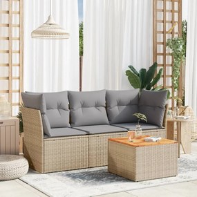 4 pcs conjunto de sofás para jardim c/ almofadões vime PE bege
