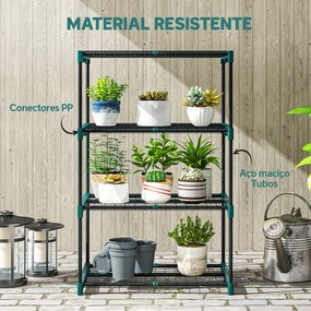 Suporte para Plantas de 4 Níveis Estante para Plantas em Aço Prateleiras de Grade 67x49x105 cm Verde Escuro